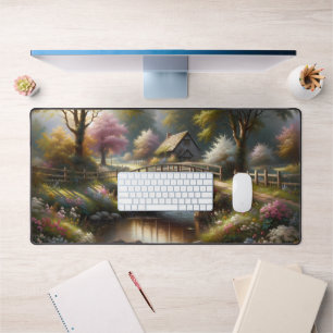 Alfrombrillas De Escritorio Escena de cabaña en el puente de Cottagecore Sprin