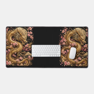 Alfrombrillas De Escritorio Estética de Dragón Dorado y Flor de Cerezo Gaming