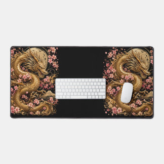 Alfrombrillas De Escritorio Estética de Dragón Dorado y Flor de Cerezo Gaming