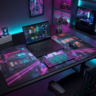 Alfrombrillas De Escritorio Estética Nocturna de Ciudad Neon Cyberpunk Gaming