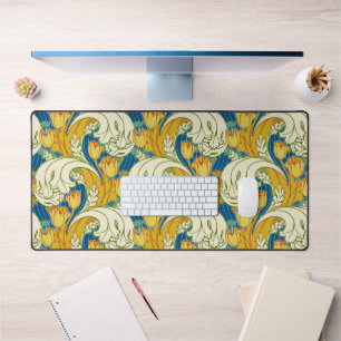 Alfrombrillas De Escritorio Estilo William Morris Tulipán Floral Teal y Dorado