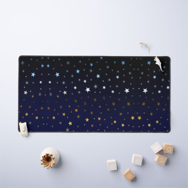 Alfrombrillas De Escritorio estrellas doradas, azules y blancas en cielo azul  (Mesa para niños)