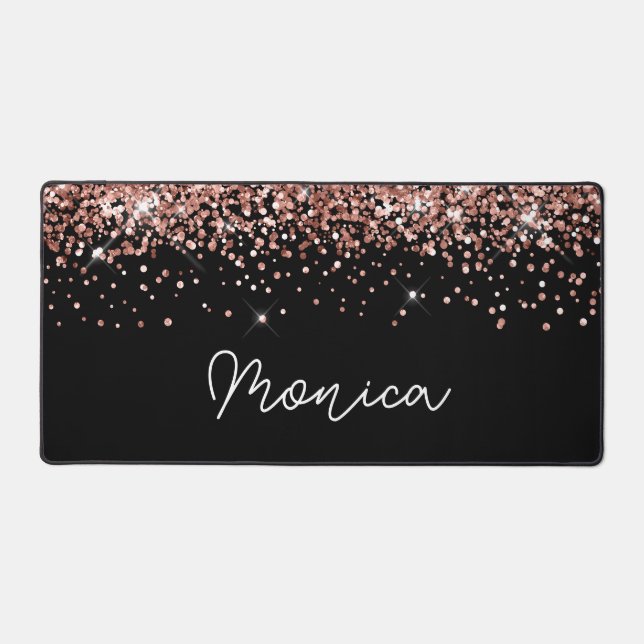 Alfrombrillas De Escritorio Faux Rosa Gold Purpurina y negro (Anverso)