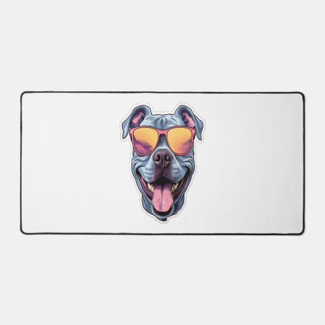 Alfrombrillas De Escritorio Feliz azul Pitbull con gafas de sol (Anverso)