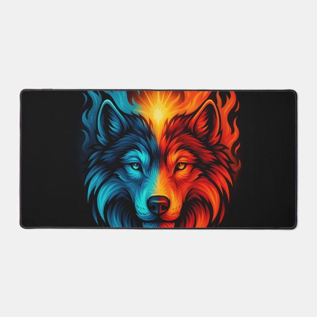 Alfrombrillas De Escritorio Fire and Ice Wolf – Blue Red Elemental Animal (Anverso)