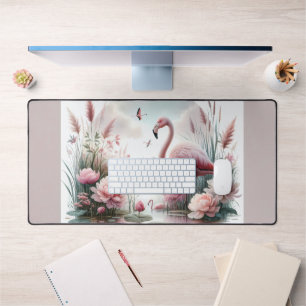 Alfrombrillas De Escritorio Flamingo en la escena floral de Pastel Pond