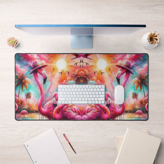 Alfrombrillas De Escritorio Flamingos rosados tropicales Palmeras Agua Verde a (Oficina 1)