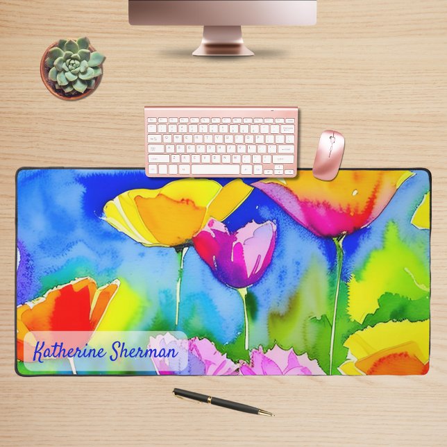 Alfrombrillas De Escritorio Flor acuarela California Poppies Wildflowers (California Poppies Watercolor desk mat will brighten your desktop or workspace. Perfect for gifting!)