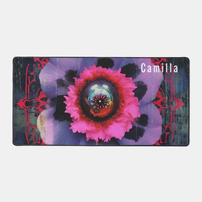 Alfrombrillas De Escritorio Flor de Gótico rosa y púrpura. Nombre modificable (Anverso)