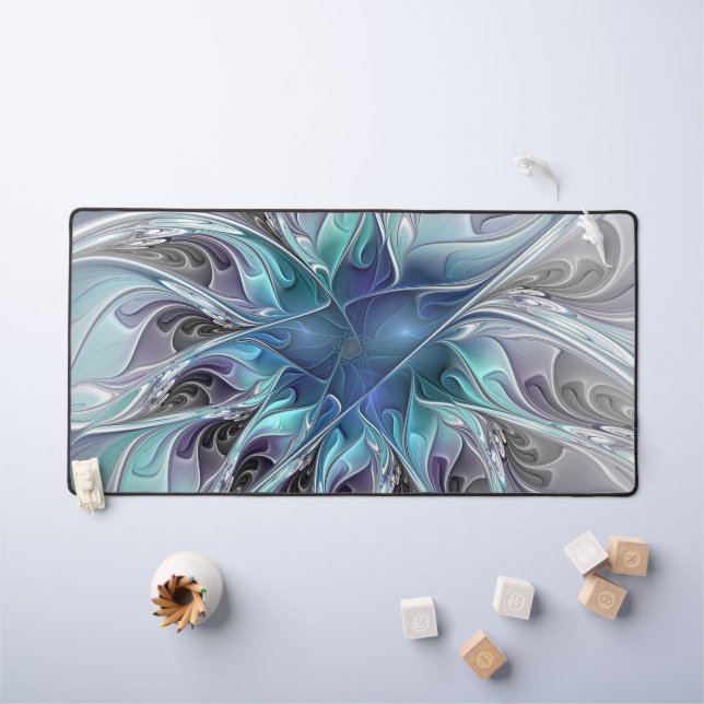 Alfrombrillas De Escritorio Flor Fractal Moderna Con Azul (Mesa para niños)