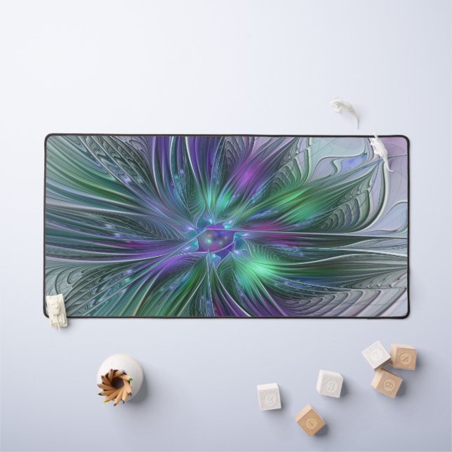 Alfrombrillas De Escritorio Flor verde morada Moderna Resumen arte fractal (Mesa para niños)