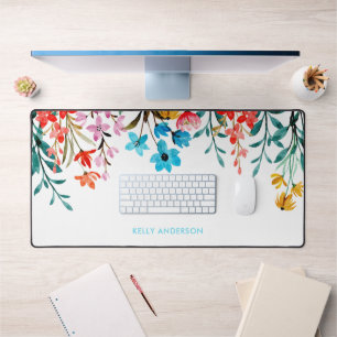 Alfrombrillas De Escritorio Floral Acuarela Femenina con Monograma