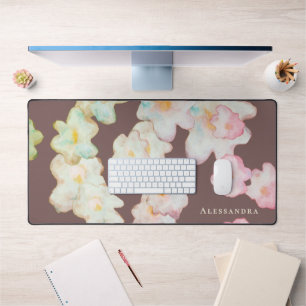 Alfrombrillas De Escritorio Floral Acuarela Personalizada Marrón Crema Rosa El