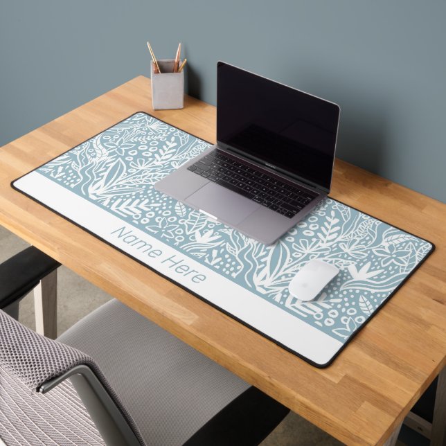 Alfrombrillas De Escritorio Floral azul monogramado (Oficina 2)