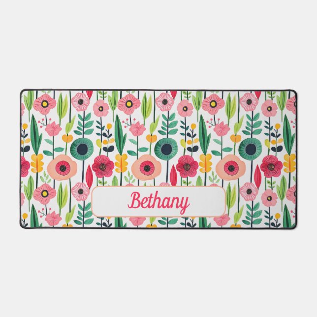 Alfrombrillas De Escritorio Flores acuarelas con nombre elegante (Anverso)