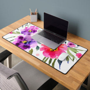 Alfrombrillas De Escritorio Flores acuarelas rosadas y moradas
