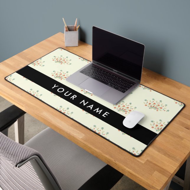 Alfrombrillas De Escritorio Flores azules y rojas, negro, tu nombre (Oficina 2)