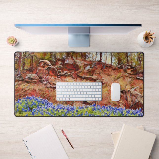 Alfrombrillas De Escritorio Flores de Bluebonnet en Texas y arte de montaña (Oficina 1)
