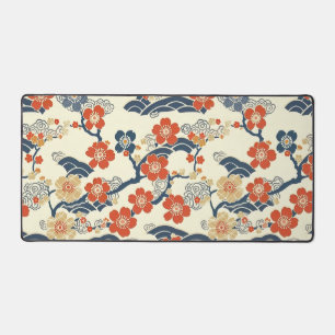 Alfrombrillas De Escritorio Flores de ciruelo Ume japonesas crema ola azul mar