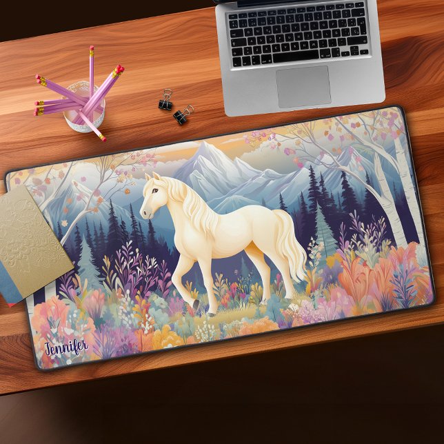 Alfrombrillas De Escritorio Flores silvestres de montaña Palomino Personalizad (Palomino Horse Mountain Wildflowers Personalized Desk Mat)