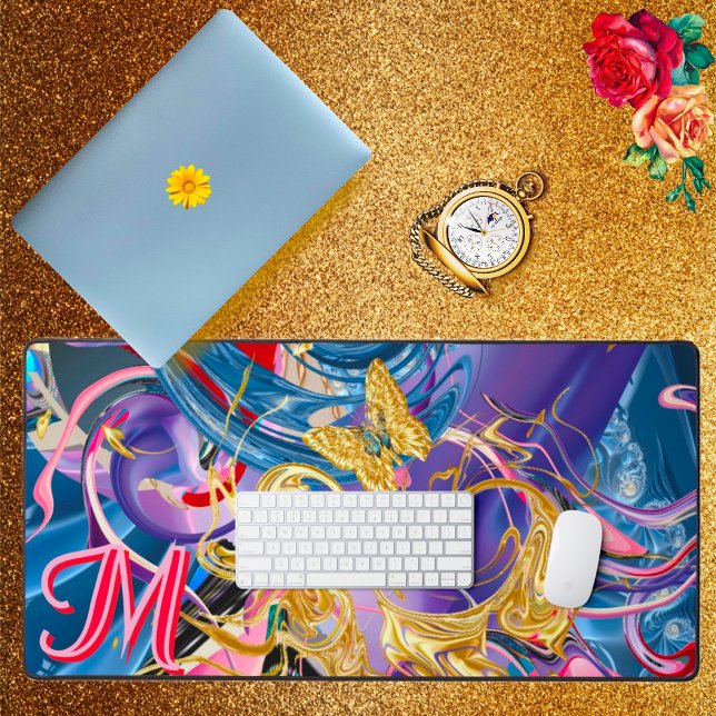 Alfrombrillas De Escritorio Foco De Mariposa De Oro Rosado Monograma Resumen L (Subido por el creador)