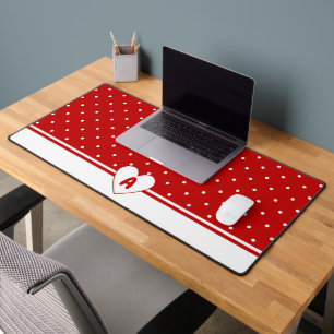 Alfrombrillas De Escritorio Fondo Blanco Rojo de Lunares Personalizado con Mon