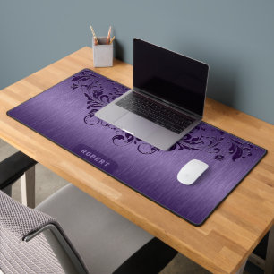 Alfrombrillas De Escritorio Fondo Morado Metálico con Remolinos Florales Purpú
