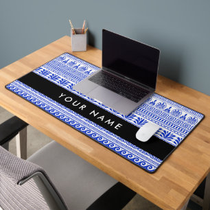 Alfrombrillas De Escritorio Fret griego, llave Meandro mixta, Azul, Tu nombre
