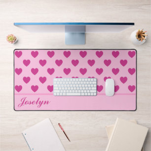 Alfrombrillas De Escritorio Fuchsia Heart Pattern Nombre manuscrito Rosa