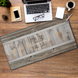 Alfrombrillas De Escritorio Funda de franja de monograma gris tono madera rúst
