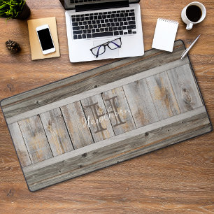 Alfrombrillas De Escritorio Funda de franja de monograma gris tono madera rúst