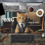 Alfrombrillas De Escritorio Funny Cat Office<br><div class="desc">Una alfombra de escritorio con un lindo gato vestido en el despacho detrás de un escritorio y tus personalizados textos graciosos (u otros). (No le hagas esto a tu gato en casa).</div>