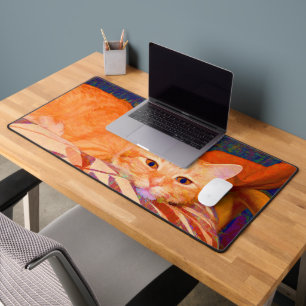 Alfrombrillas De Escritorio Funny Tabby Cat Bright Naranja Cute