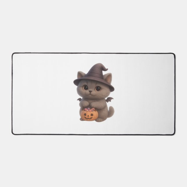 Alfrombrillas De Escritorio Gatito Adorable con traje de bruja de Halloween co (Anverso)