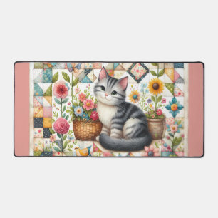 Alfrombrillas De Escritorio Gato Adorable en Colcha Floral Cottagecore