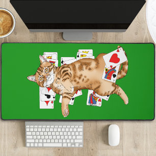Alfrombrillas De Escritorio Gato atigrado naranja divertido jugando cartas de