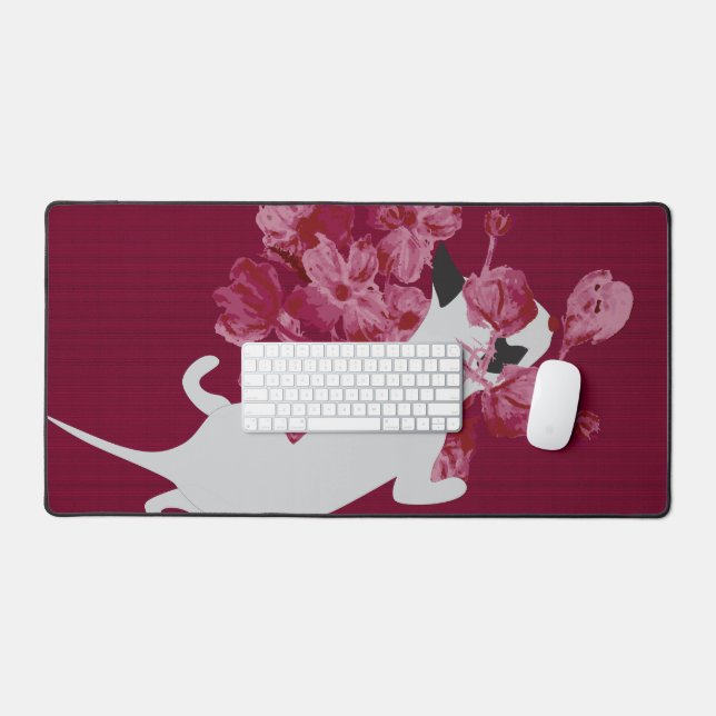 Alfrombrillas De Escritorio Gato con flores encantadoras (Teclado y ratón)