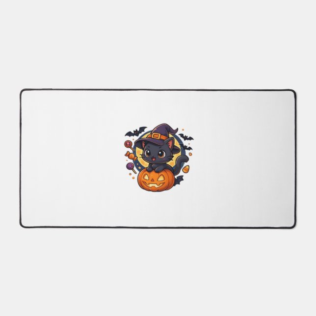 Alfrombrillas De Escritorio Gato de bruja lindo en calabaza - sobretamaño de a (Anverso)