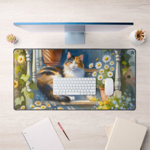 Alfrombrillas De Escritorio Gato de Calico en Cottagecore de porche floral