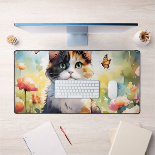 Alfrombrillas De Escritorio Gato de Calico en un jardín de primavera con marip