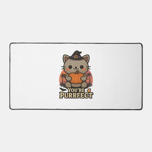 Alfrombrillas De Escritorio Gato de Kawaii Halloween con calabaza, sabor a bru (Anverso)