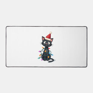 Alfrombrillas De Escritorio Gato de Navidad Esmoquin gato negro luces de Navid