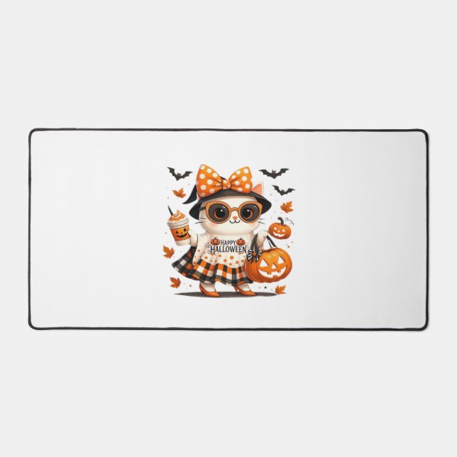 Alfrombrillas De Escritorio Gato lindo de Halloween - Kawaii Bruja Kitty con b (Anverso)