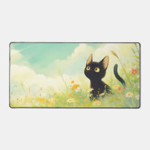 Gato Negro Encantador Ojo Dorado Girasol Silvestre