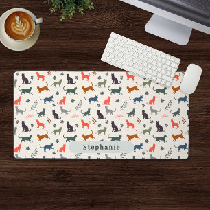 Alfrombrillas De Escritorio Gatos Modernos Patrón Nombre Personalizado Elegant