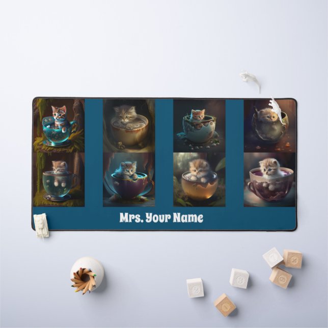 Alfrombrillas De Escritorio Gatos y gatitos en una taza de té, (Mesa para niños)