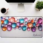 Alfrombrillas De Escritorio Gemstone arcoiris personalizado<br><div class="desc">Trae un toque mágico y brillante a tu espacio de trabajo con esta alfombra personalizada adornada con vibrantes piedras preciosas de arcoiris. Los cristales coloridos, colocados sobre un fondo negro y elegante, crean una escena fascinante e inspiradora. Hazlo verdaderamente tuyo añadiendo tu nombre o una cita motivacional. La superficie lisa...</div>