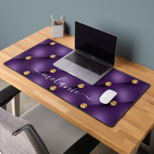 Alfrombrillas De Escritorio Gemstone de oro morado TuftDesk Mat con nombre per
