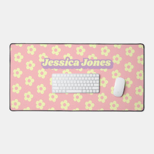 Alfrombrillas De Escritorio Girly Pastel amarillo rosado Cute Daisy Groovy Nom