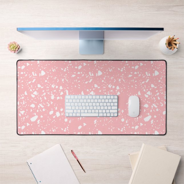 Alfrombrillas De Escritorio Girly Pastel Blanco Rosa Resumen Patrón Terrazzo (Oficina 1)